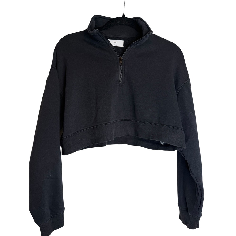 Tna Aritzia Cozy Fleece Mega Quarter Zip Cropped Sweatshirt Black Small